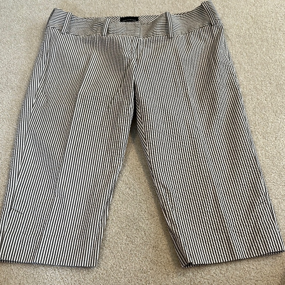 Striped Brown and white Capri wide-leg pants. Drew fit.